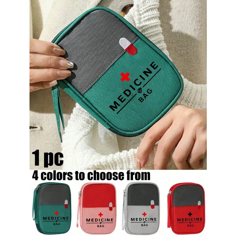 Portable Medical Kit with Bottle Letter Print, Waterproof Large Capacity First Aid Bag, Essential for Travel, Home, Car, Emergency Use