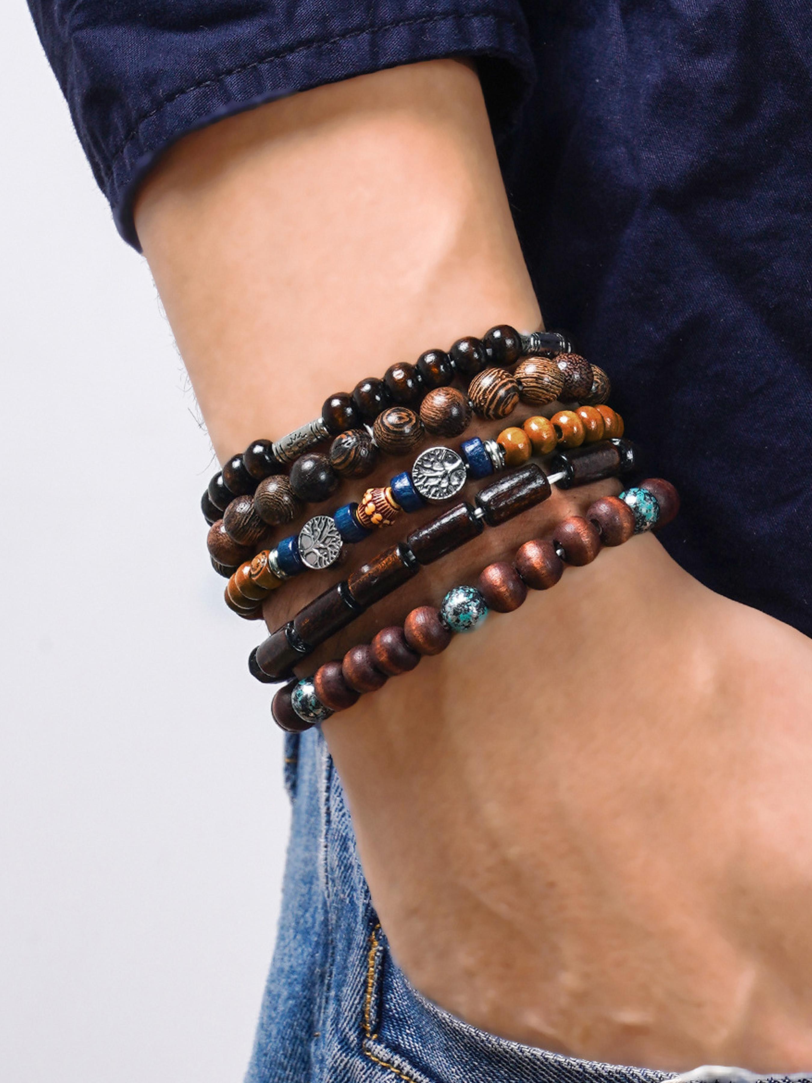 Wooden Beaded Bracelet, Fashionable Jewelry for Women & Men, Casual All-match Accessories for Party, Daily Clothing Decor, Trendy Exquisite Jewelry for Birthday Gift, Bangles Bracelets Set