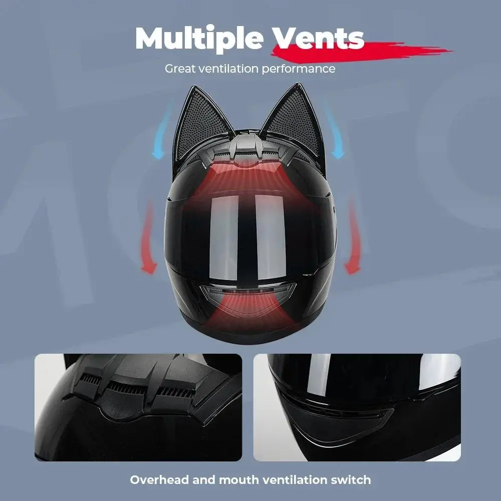 DOT Certified Cat Ear Full Face Motorcycle Biker Helmet for Women, Breathable Vents, ABS+ESP, Adjustable Straps, Classic Novelty Model & Toy Vehicle Gear, Ideal Girlfriend Gift, Dot Certified Helmet, Protective Helmet
