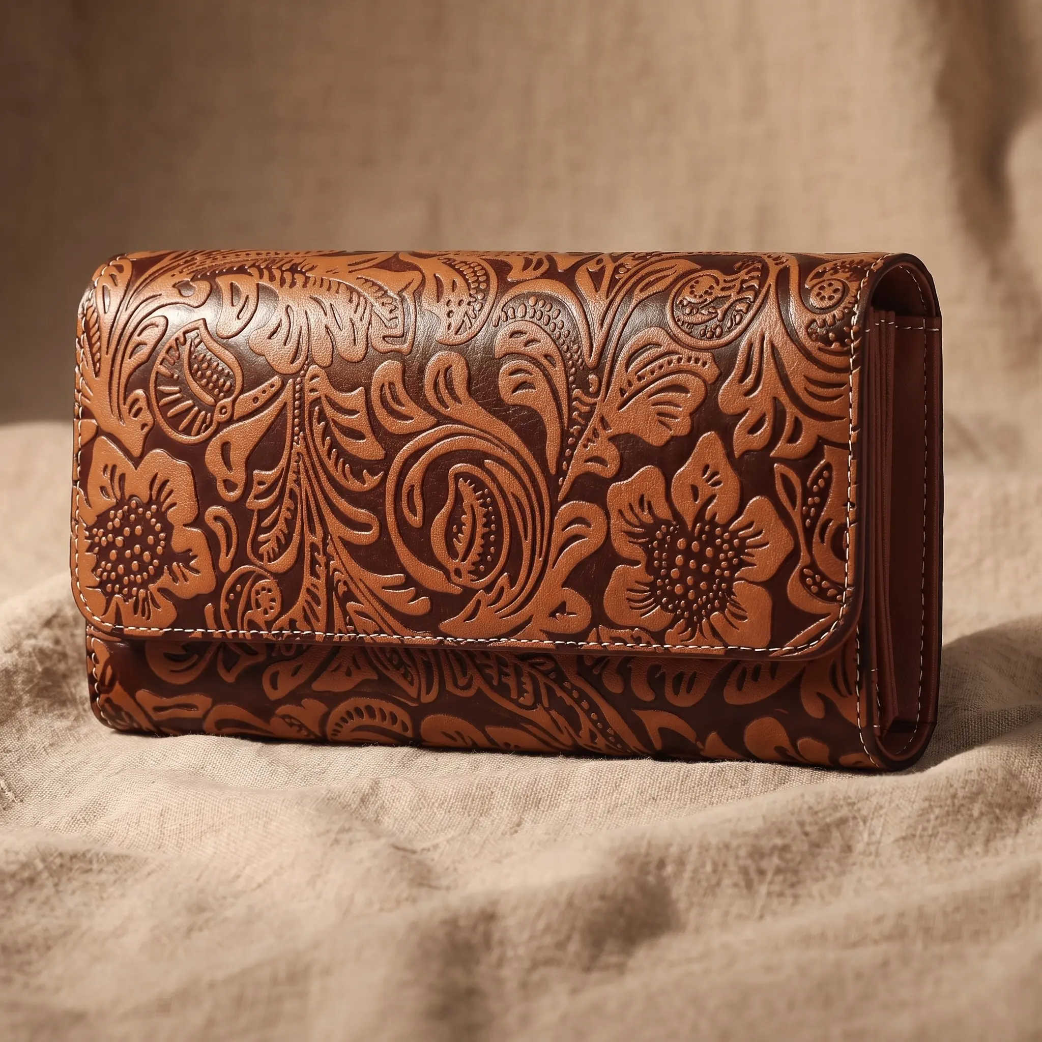 Women's Vintage Embossed Leather Long Tri-Fold Wallet - RFID Blocking, Large Capacity, Money Clip, Stitched Texture, Long Profile, Snap Closure, Urban Minimalism, Ideal for Daily Errands, Stylish Euro-American Design Clutch sohochic
