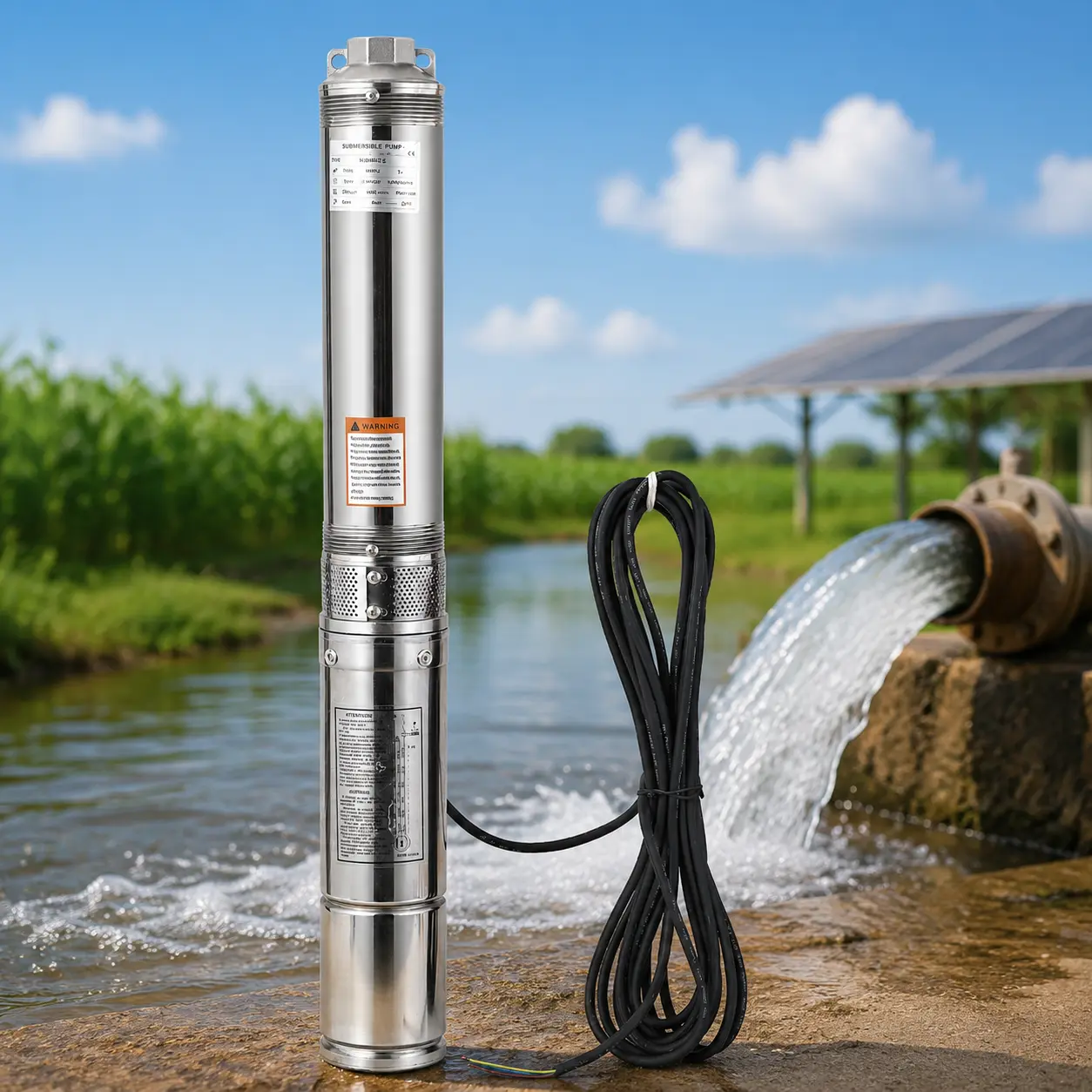 Deep Well Submersible Pump, 0.5HP 110V/60Hz, 26GPM Flow 125ft Head, with 33ft Electric Cord & Check Valve