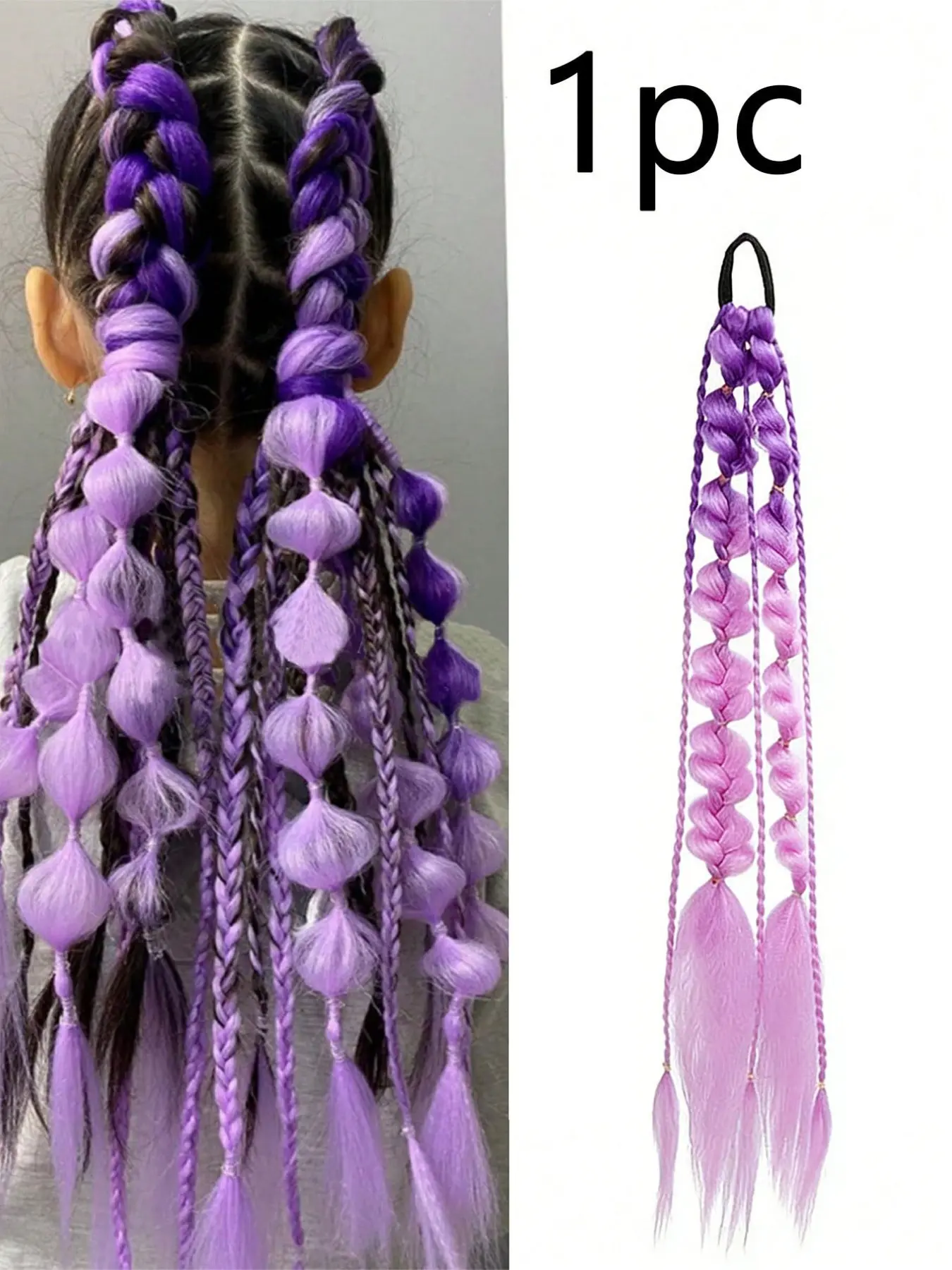 Girls Rainbow Gradient Twist Long Realistic Hairband Ponytail Hair Tie, Fashion Hair Accessories, Fashionable Hair Accessories, Tie Up Back, Dual Color Bubble Lantern Braid, Role Play, Girly and Music Festivals