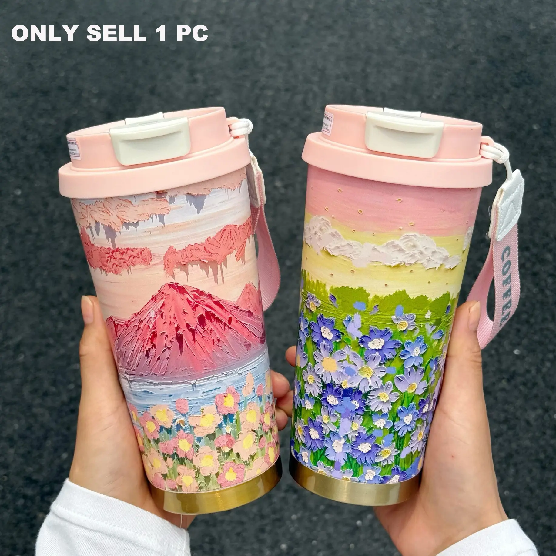 Cute Floral Insulated Cup, Travel Coffee Mug, Reusable Stainless Steel Water Cup, Leak-proof with Lanyard, Perfect for Daily Office and Outdoor Use, Ideal Choice for Birthday Gifts, Holiday Gifts, and Back-to-school Gifts (17oz)