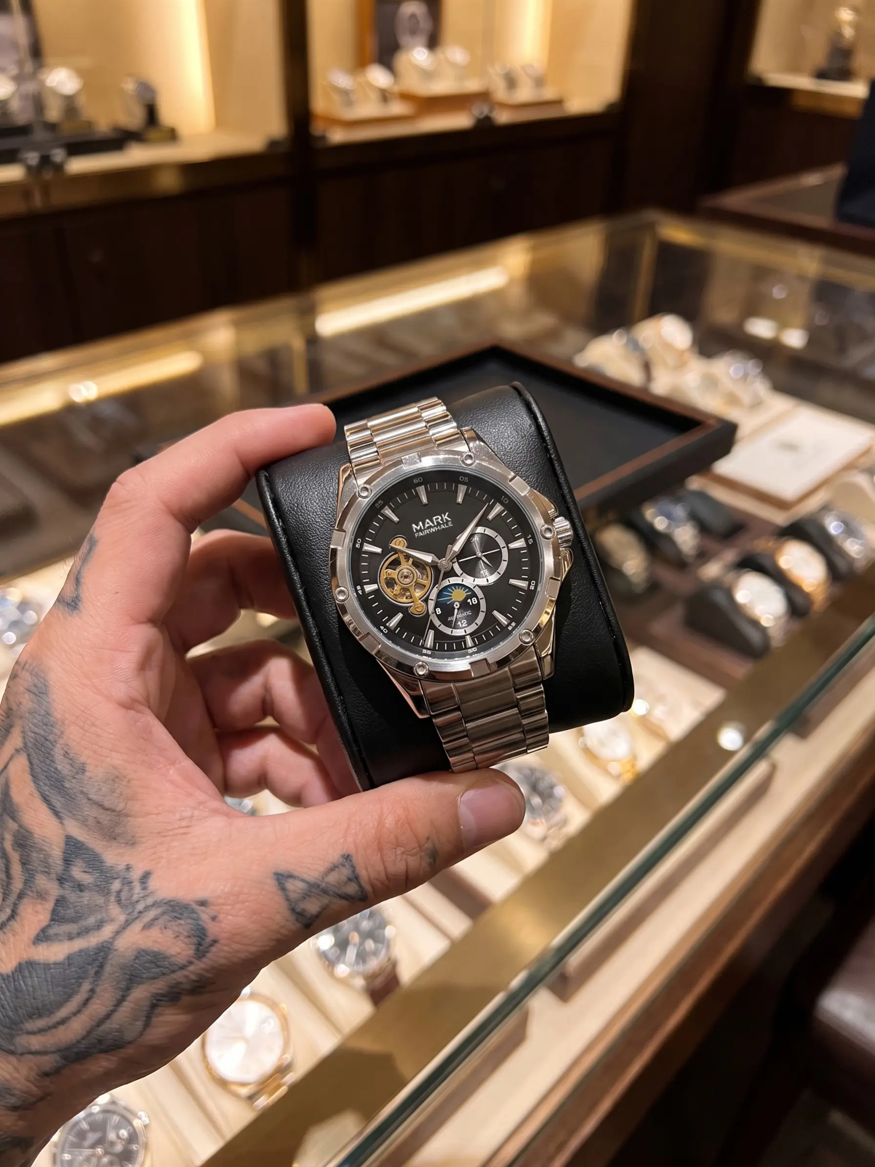 Mark Fairwahle Men's Automatic Mechanical Watch, Waterproof Luminescent Business Dual-Face Hollow Design, Fashionable and Elegant, Fw-6024