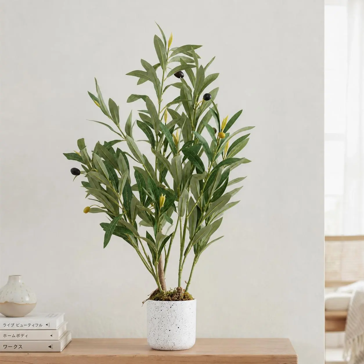 Garvee Realistic Faux Olive Tree with Planter Pot - Artificial Indoor Floor Plant, Natural Trunk & Lifelike Leaves with Fruit Detail, Maintenance-Free Home/Office Decor | 2ft & 4.2ft Options