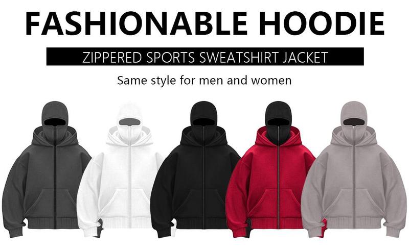 Balaclava Jacket Zip Up Fashion Double Layer Hoodie Hip Hop Outerwear Jacket Y2K Clothing for Men and Women