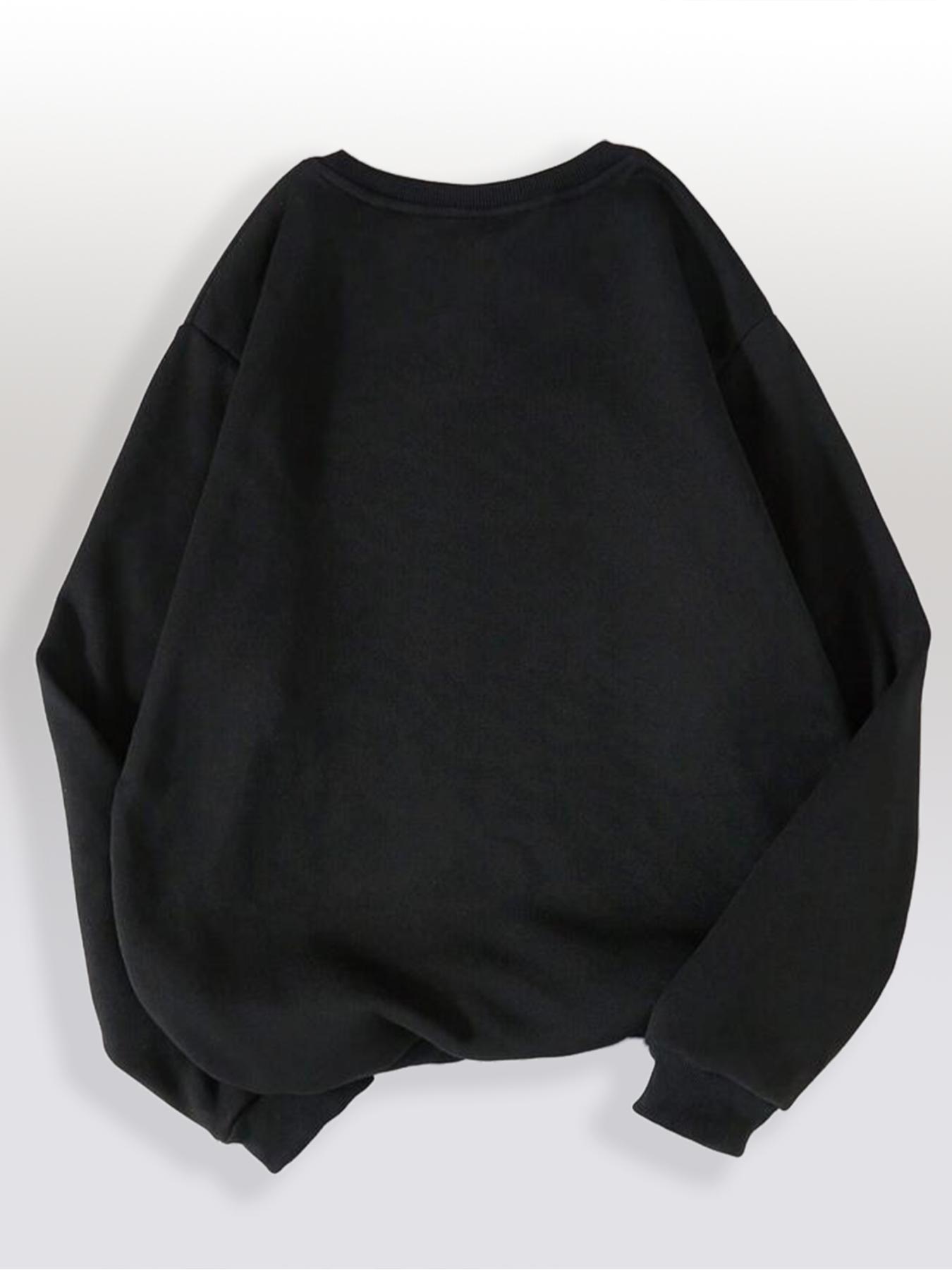 Women's Cartoon Cat & Pumpkin Print Crew Neck Sweatshirt, Casual Drop Shoulder Long Sleeve Pullover, Women's Fall & Winter Clothes for Daily Wear, Halloween