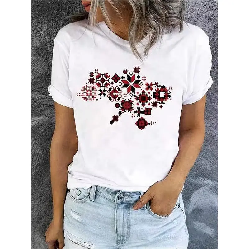Ukrainian Traditional Embroidery Map Graphic Tee – Red & Black Ukrainian Cross-Stitch Pattern In The Shape Of Ukraine Map, Cultural Heritage Print, 100% Cotton Non-Washed Shirt, SummerVibes Ideal Gift For Ukrainian Diaspora, Best Heritage & Pride Outfit