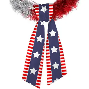 Patriotic Wreath Sash for Front Door, Red White Stripe Wreath Scarf DIY Bow 4th of July Star Satin Sash Garland Ribbon for 4th of July Home Yard Doorway Wall Window Decor (56'' x 4.5'')fidget toys