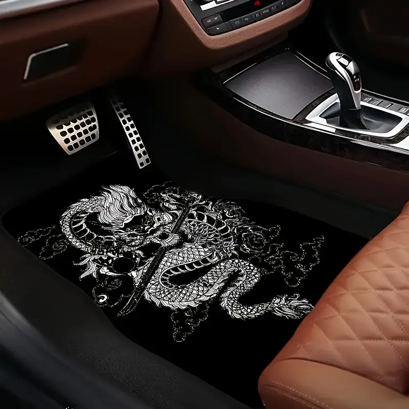 4-piece set of bold Chinese dragon and dragon king printed universal car floor mats, comfortable and durable, suitable for sedans and SUVs, stylish interior protection for all seasons, an interior upgrade and the perfect gift for men and women