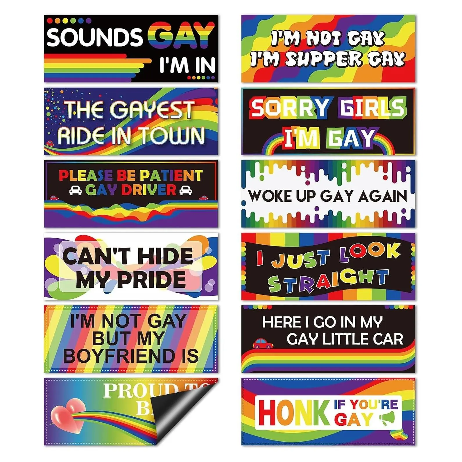 12 Pcs Rainbow Magnetic Car Stickers, Gay Pride Car Magnets, Reusable Prank Bumper Stickers, Funny LGBT Bumper Decals for Vehicles, Trucks, FridgeGift