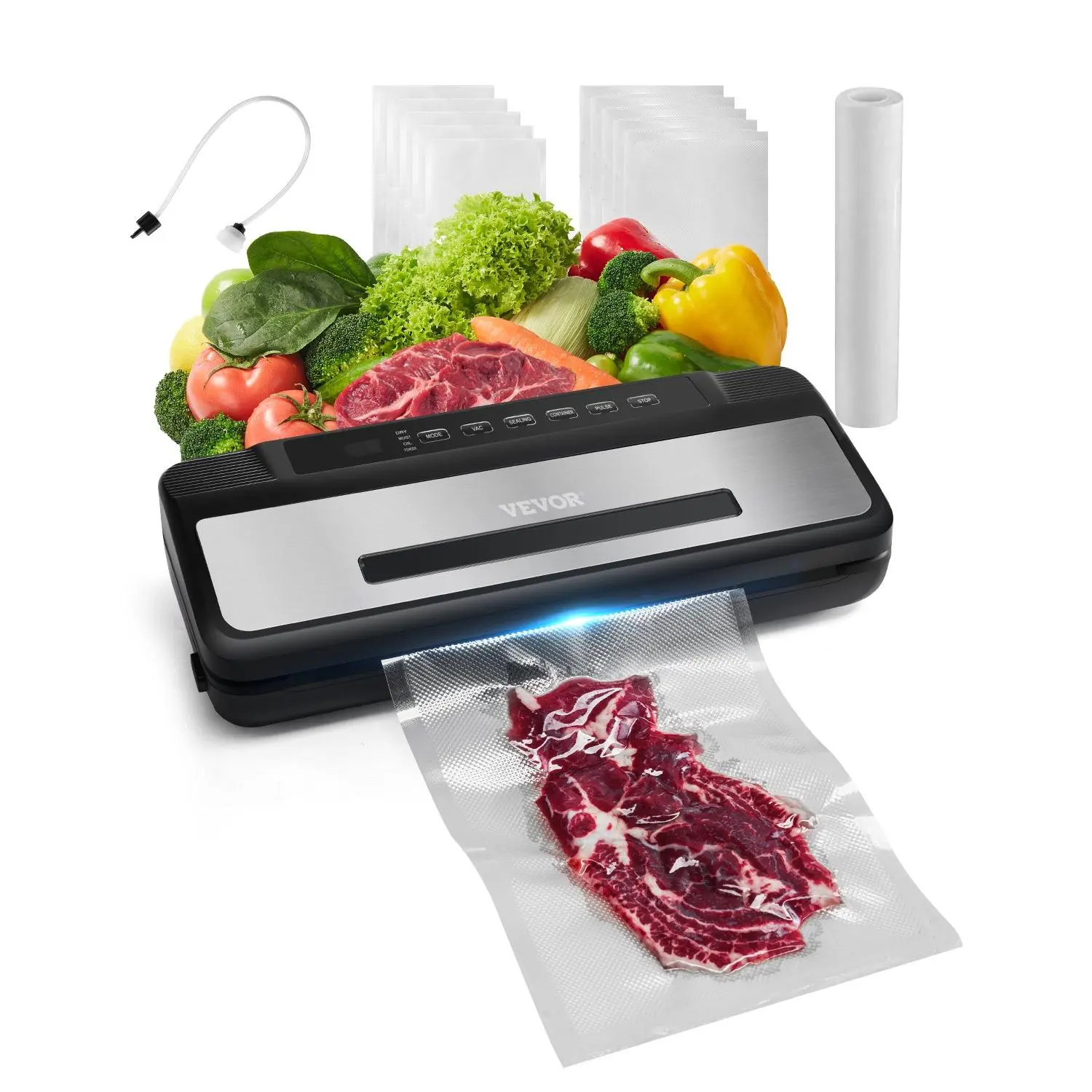 【toolupgrade】VEVOR Automatic Vacuum Sealer Machine, 80Kpa 120W Powerful Compact 7-in-1 Multi-Functional Air Sealer with Built-in Cutter, 10 Vacuum Bags and 1 Bag Roll
