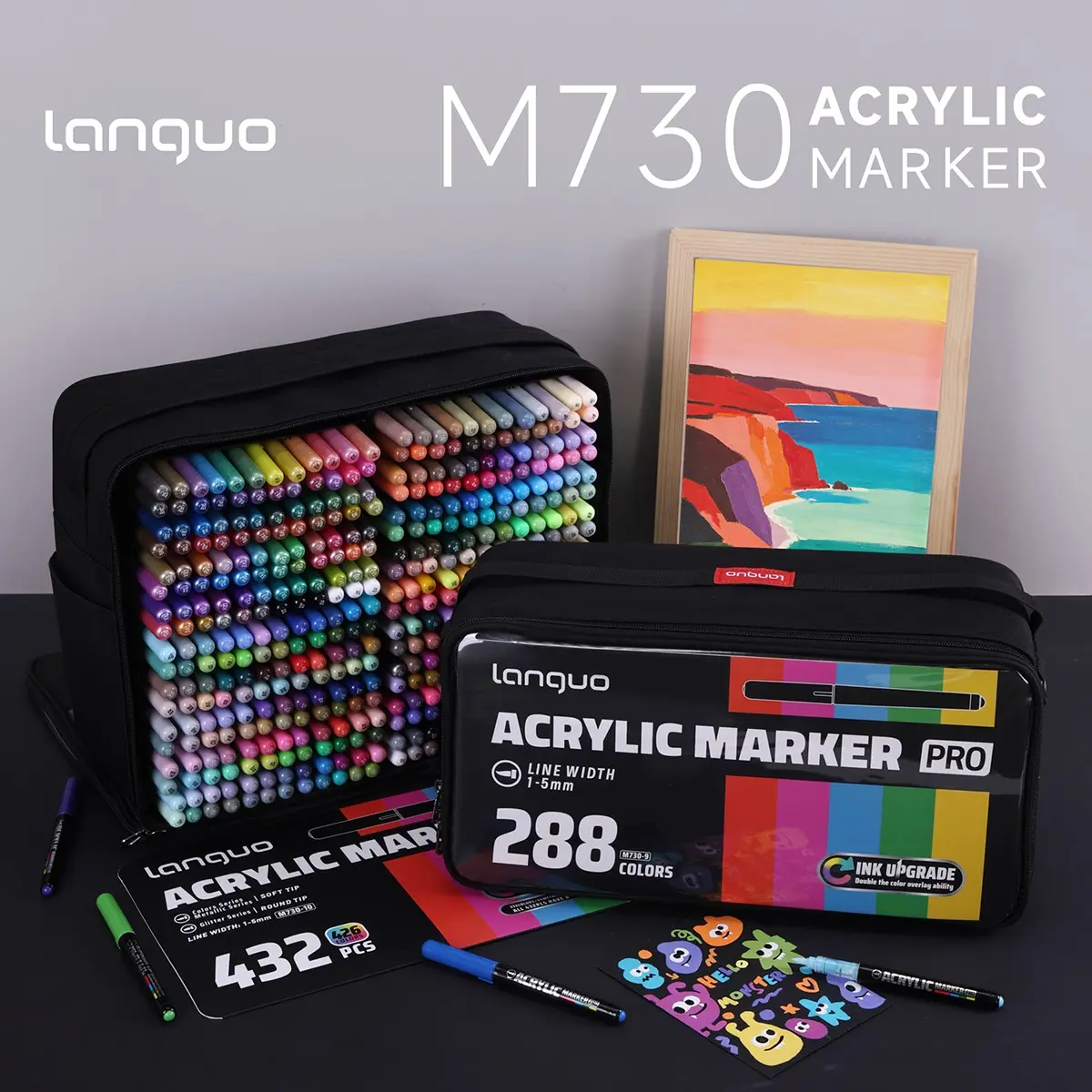 Languo Ink Pro Marker Pens, 432 Pcs/426 Colors, Enhanced Ink, Non-Blotting, Multi-Material Use, Fabric Storage Bag, Perfect Gift