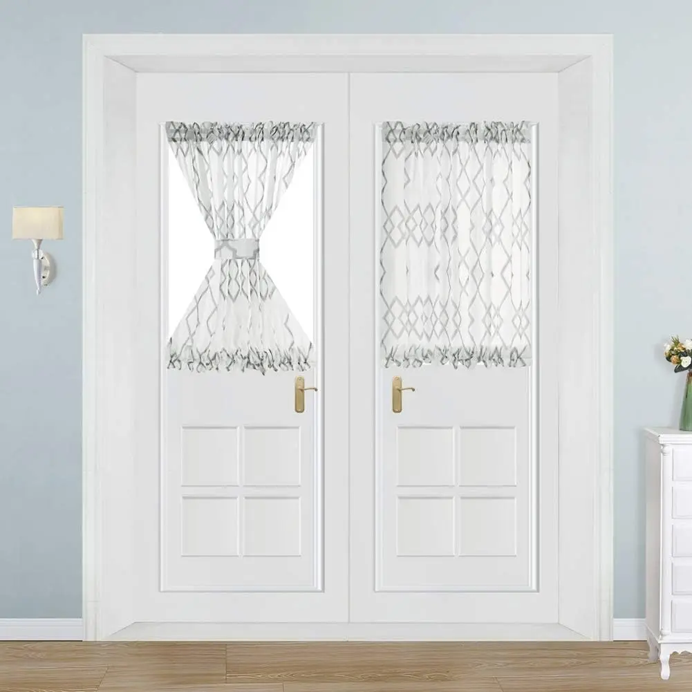 Sheer  Door Curtains-Geometric Patterns Sidelight Window Curtains, Narrow Front Door Window Curtains with Top and Bottom Rod Pocket, 1 Panel (W52 X L40 in, Dark Grey)
