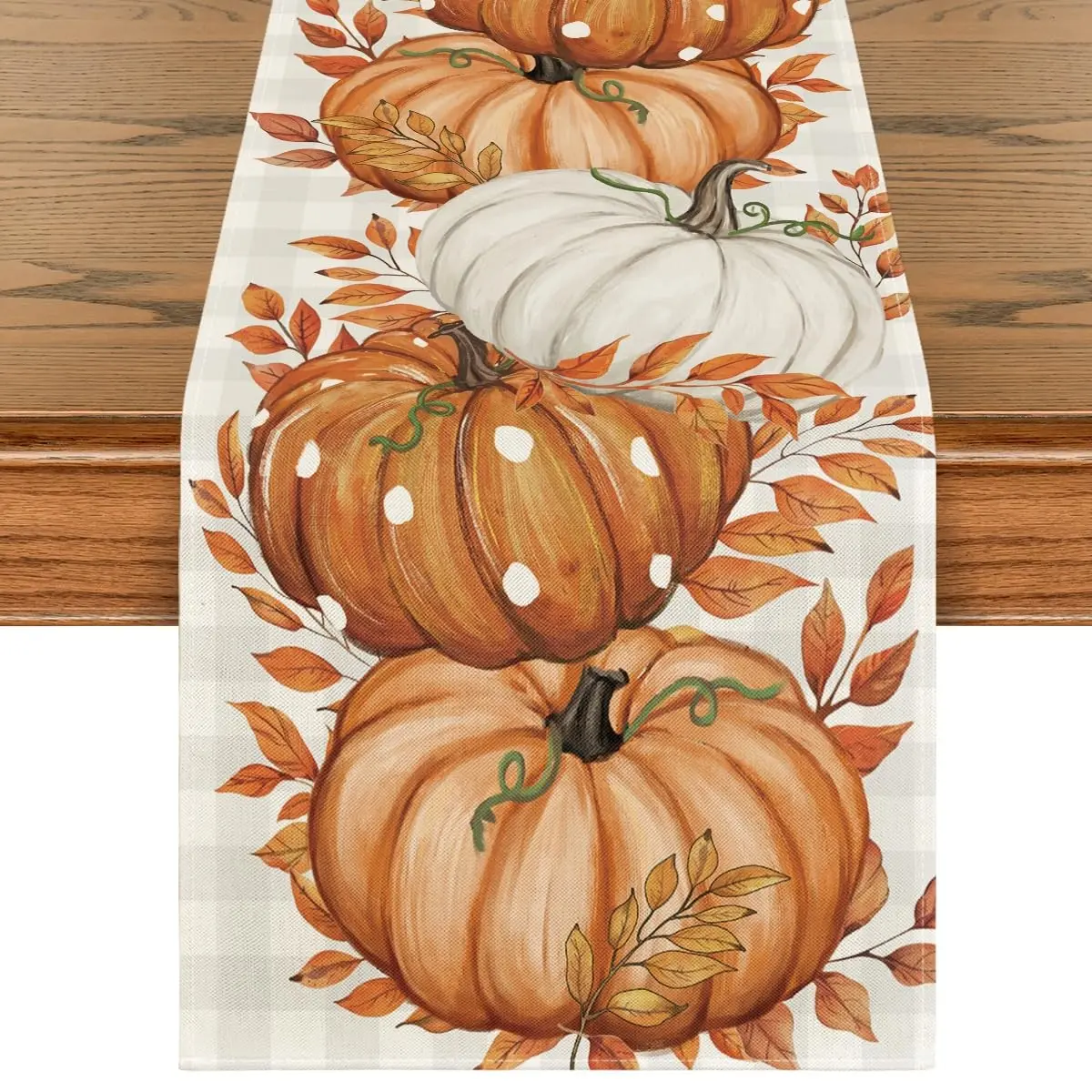 Pumpkins Golden Maple Leaves Fall Table Runner, Autumn Thanksgiving Fall Decorations for Home, Harvest Festival Seasonal Holiday Farmhouse Decorations and Supplies for Home Kitchen Dining Room Table Thanksgiving Home Decor