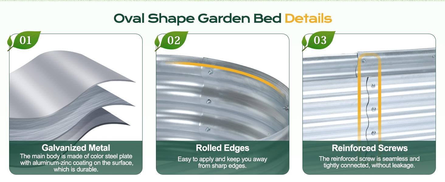 2PCS Galvanized Raised Bed Kit, 4 x 2 x 1 Ft, Oval Planter Boxes for Vegetables, Flowers, and Herbs, Use, Silver