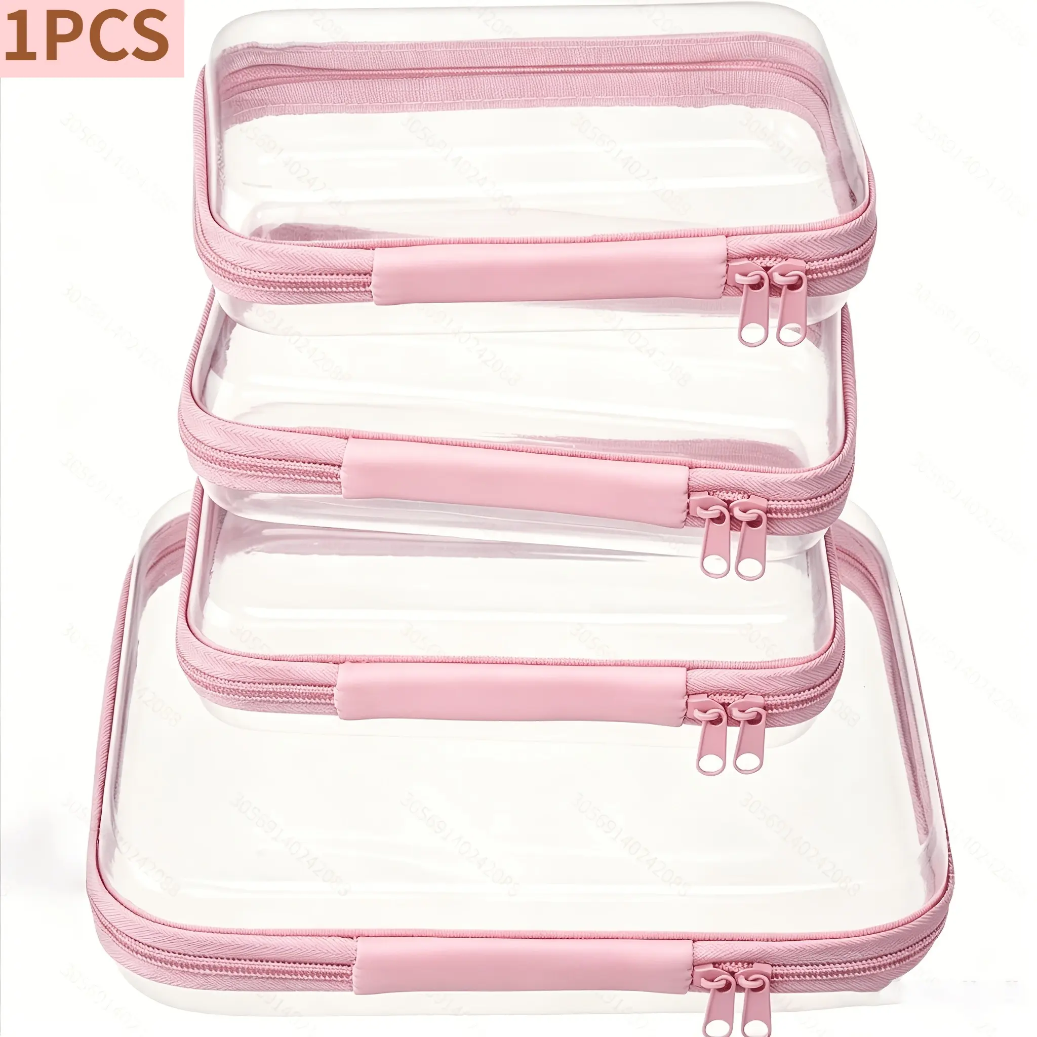 1 pink transparent storage box! Makeup Box Organizer, Travel toiletries, cosmetics, stationery, tool parts all in one package, suitable for working from home