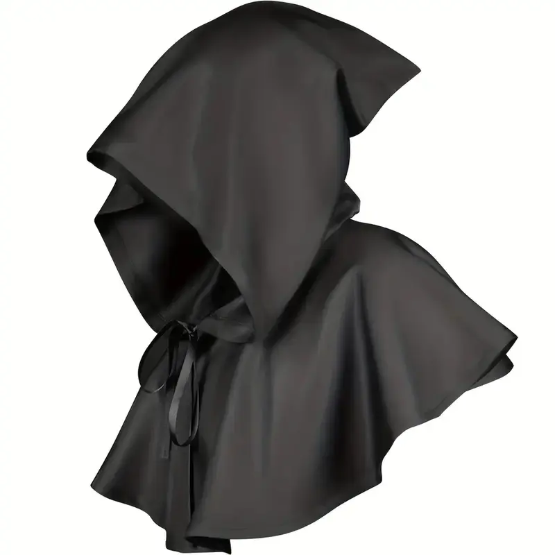 Halloween Cape Cloak, Medieval Vintage Hooded Shawl Robe, Polyester Fiber Cosplay Costume, Witch Vampire Demon Props