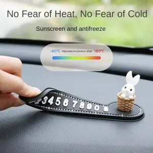 1 Set Car Temporary Stop Sign Cartoon Bunny Phone Number Temporary Parking Card Prompt License Plate Decoration Auto Accessories
