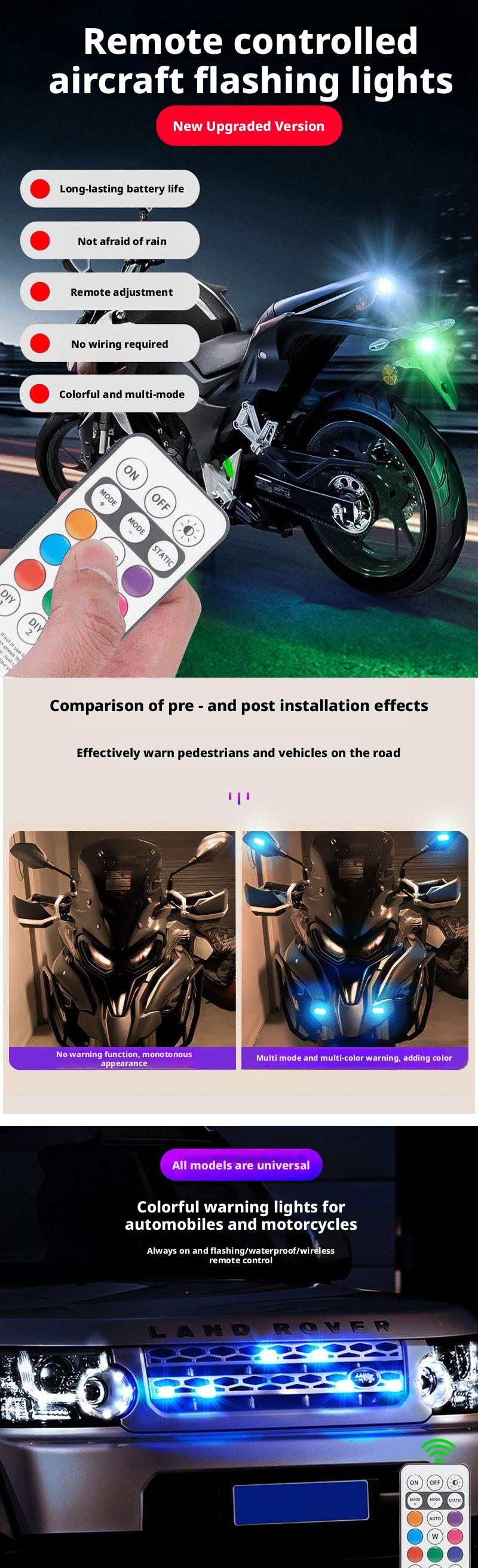 Wireless Remote Control LED Strobe Warning Lights for Motorcycle Bike ATV Safety Flash Emergency Lights with Rechargeable Battery Multiple Modes Bright Waterproof Wireless Remote Control LED Strobe Warning Lights for Motorcycle Bike ATV Safety Flash Emergency Lights with Rechargeable Battery Multiple Modes Bright Waterproof