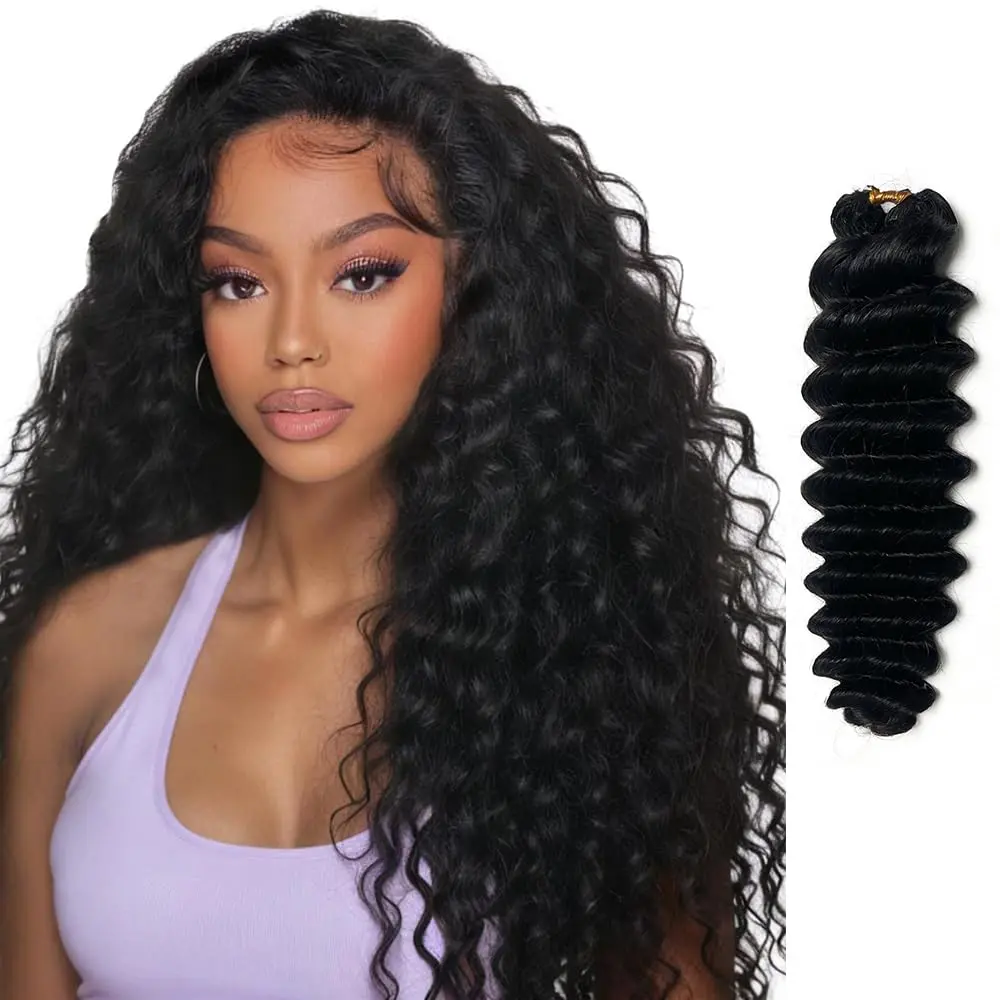 Knotless Pre-Separated Crochet Hair Extensions Human Hair Deep Wave Human Hair Feather Hair Extensions Feather Line Hair Extensions 100% Human Hair Natural Color