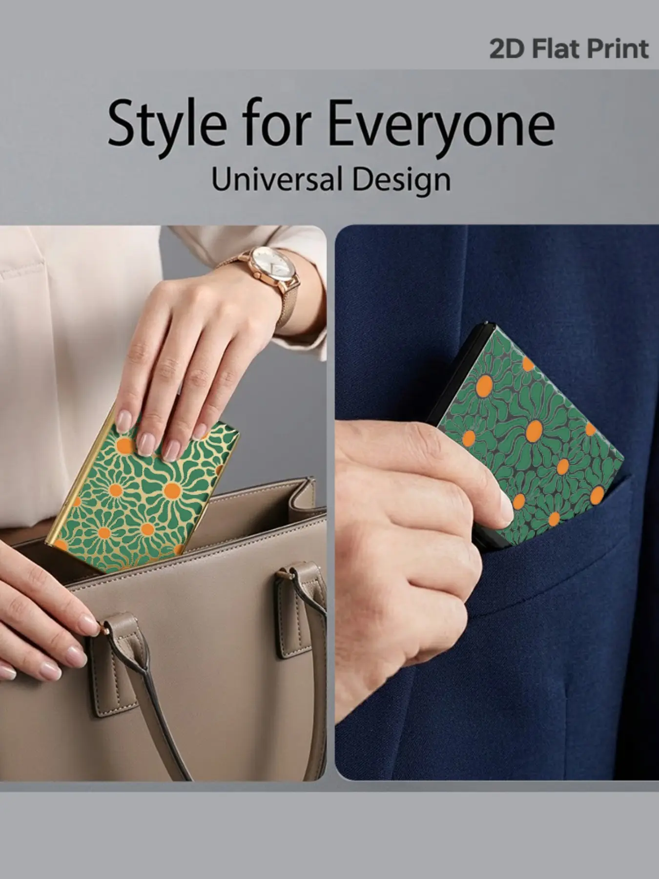 Rfid Anti-Theft Stainless Steel Card Holder, Vintage Daisy Pattern, Slim Wallet for 6 Cards, Unisex Travel & Business Use