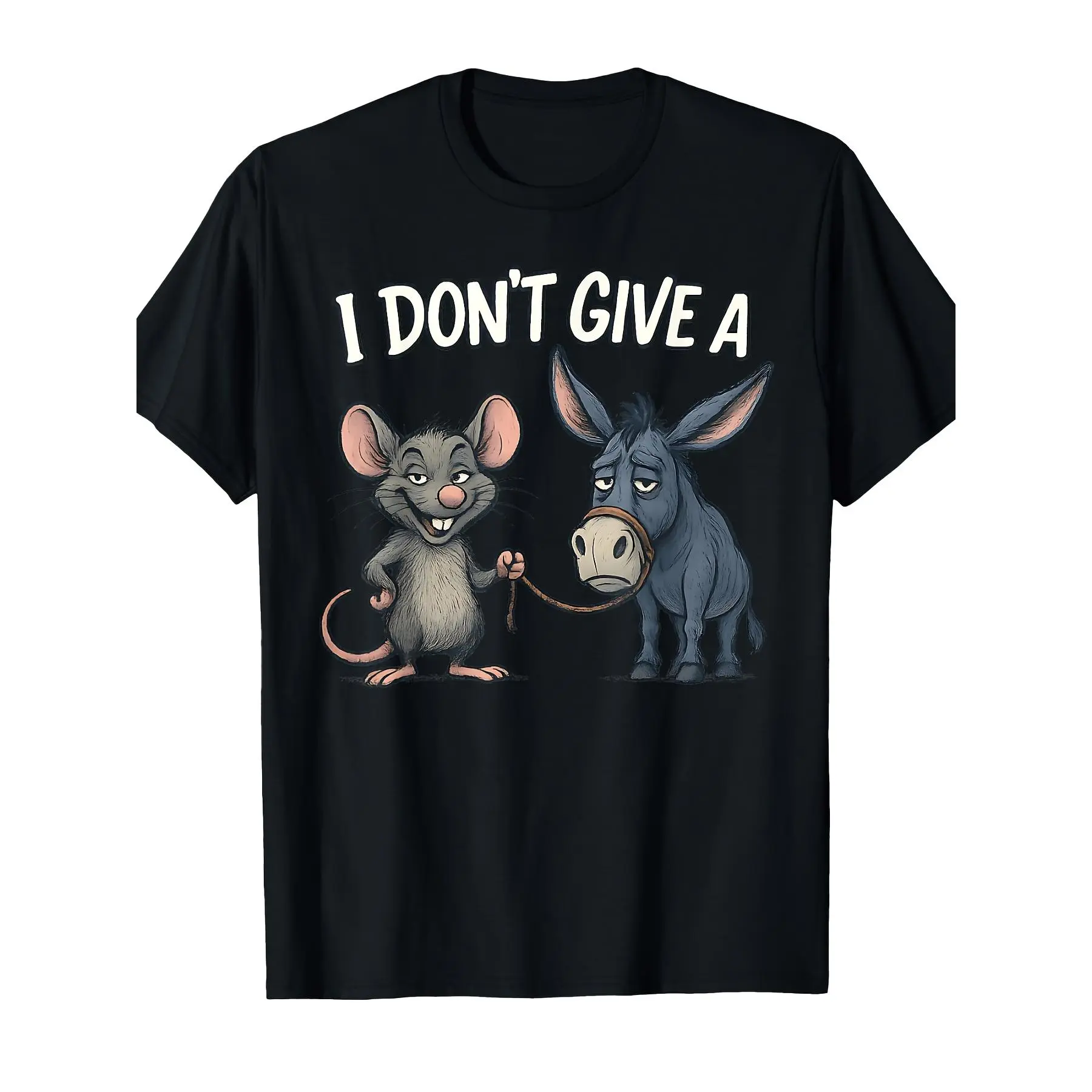 Men's Funny Mouse & Donkey Graphic T-Shirt, Casual 100% Cotton Crewneck Top, Breathable Short Sleeve Menswear for Summer, Tops, Shortsleeve, Fabric