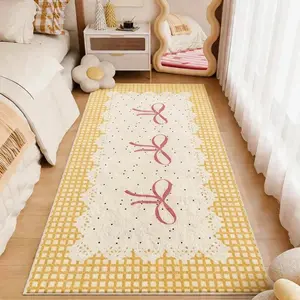 bow plaid pattern rugs for bedroom thicken plush bedside floor mat washable living room decoration carpet fluffy soft lounge rug