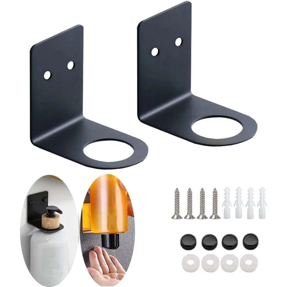 Soap Bottle Dispenser Holder Wall Mounted, Hand Pump Bottles Dispenser Stand  Rack Shampoo Standing Shelf Storage Holder Bracket for Bathroom Kitchen (Black 2 Pack)