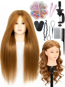 26" Long Hair Mannequin Head for Hair Styling, 80% Real Hair Cosmetology Doll Training, Practice Hair Mannequin with Stand