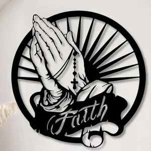 Jesus Metal Wall Art, Religious Prayer Hands Faith Decor, Jesus Geometric Cross Design Wall Decoration, Home Decor and Gift, Christian Gifts