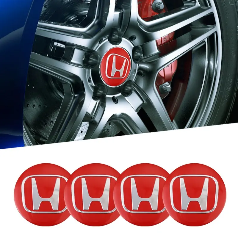 4Pcs 56MM Car Wheel Hub Cap Center Sticker Emblem Auto Badge Decal Accessories, Vehicle Decoration For Honda Pilot Odyssey Civic HR-V Prologue ZR-V Passport Fit CR-V Accord Vezel CITY Insight Ridgeline BR-V N-ONE Elevate Decals