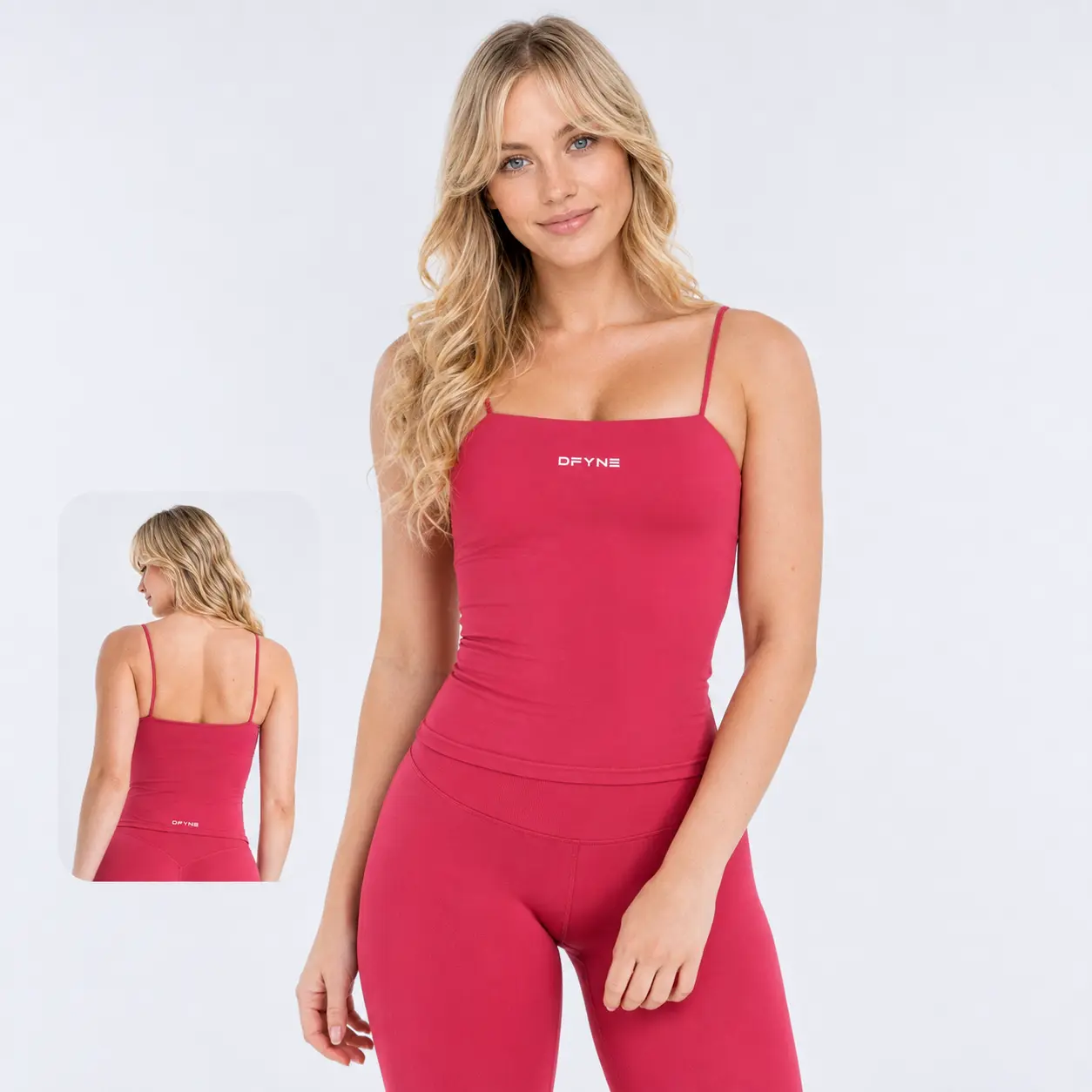 DFYNE Women's Thin-Strap Open-Back Seamless Sports Tank Top - High-Stretch Breathable Gym Workout Apparel with Removable Pads for Yoga, Fitness Training