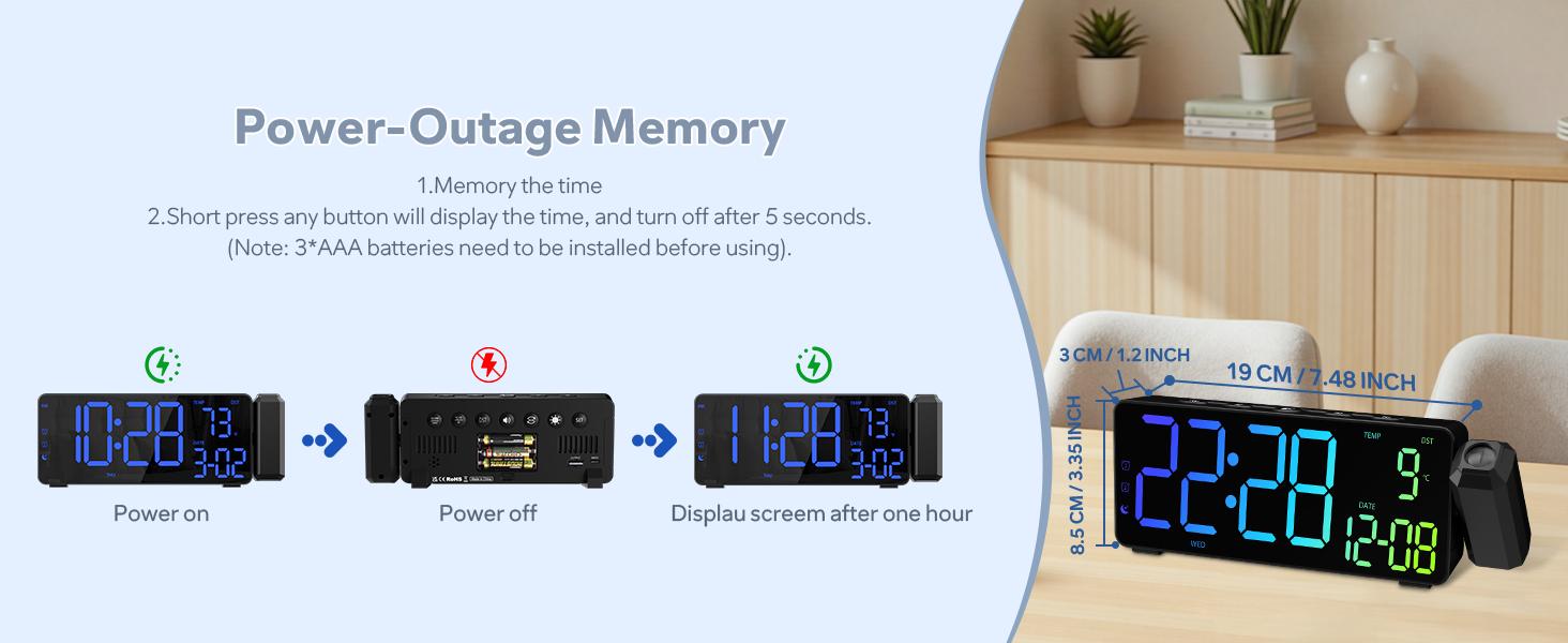 Projection Alarm Clocks, RGB Desk Clock with 180°   Rotatable Projector 15 Color Display, Date Temperature and Weekday, DST, Snooze, Ambient Lighting for Living Room,Bedroom Bedside Office Decor