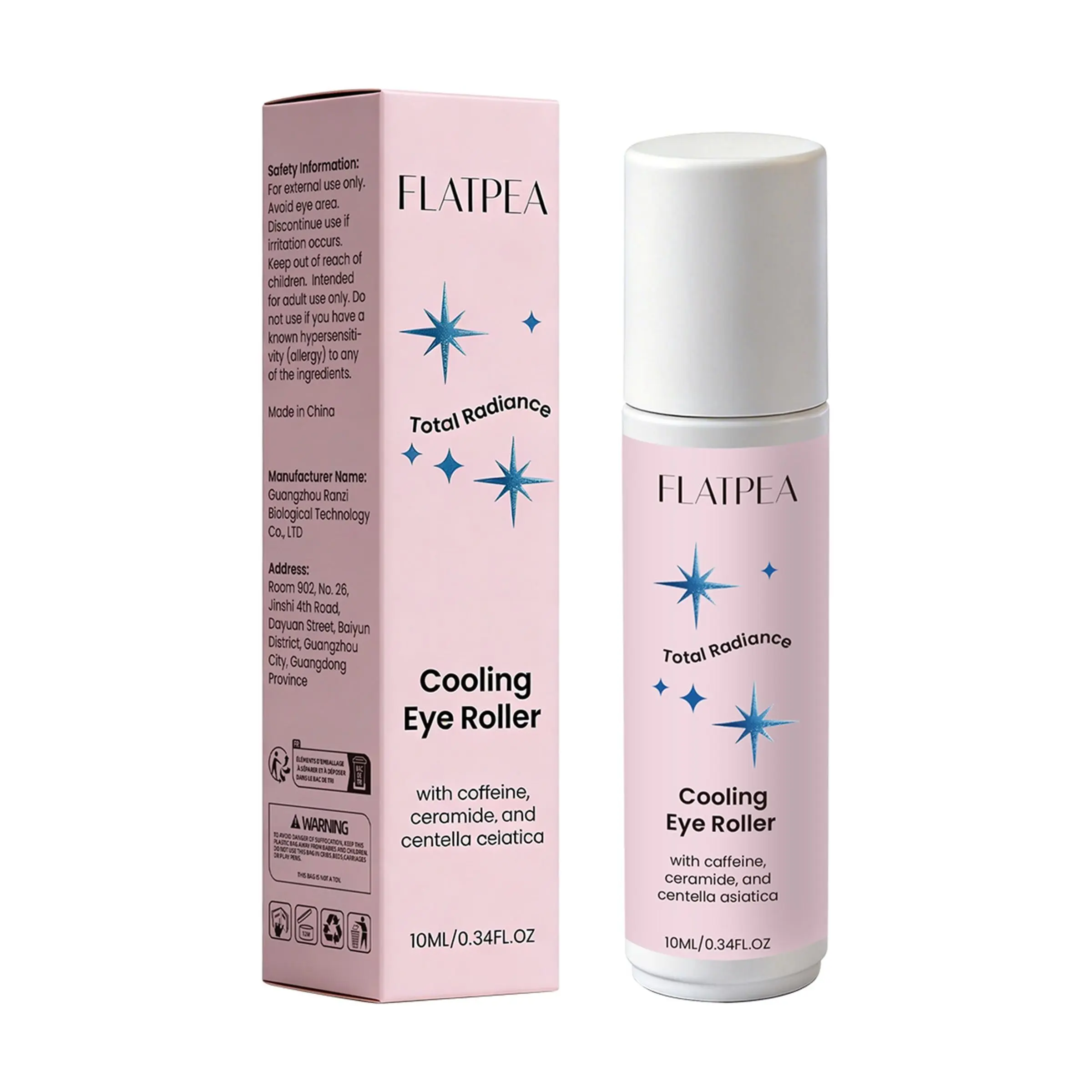 Cooling Caffeine Eye Roller Serum 10ml With Hyaluronic Acid Centella Asiatica Cold Massage Eye Essence Reduce Puffiness Dark Circles Brightening Hydrating Anti-Fatigue Eye Care Eye Puffiness Reducer