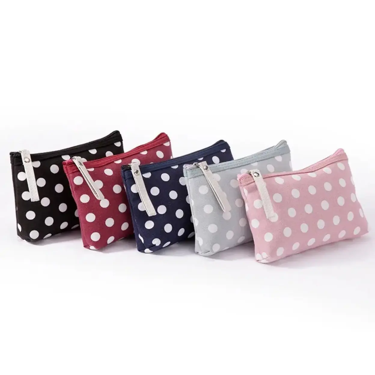 Cute Polka‑Dot Zipper Pouch For Women, Aesthetic Multifunctional Fabric Mini Travel Organizer With Built‑In Card Holder, Portable Cosmetic Toiletry Storage Bag For Daily Use, Office And Travel Gifting
