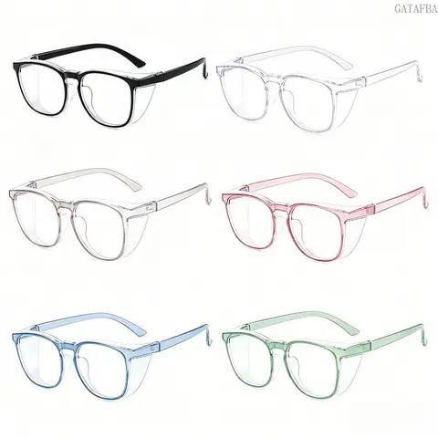 6pc Fashion Design Protective Goggles - Transparent Anti-Fog Anti-Blue Light Safety Glasses, Windproof Plastic Safety Gear for Daily Outdoor & Construction Use, Set Pack