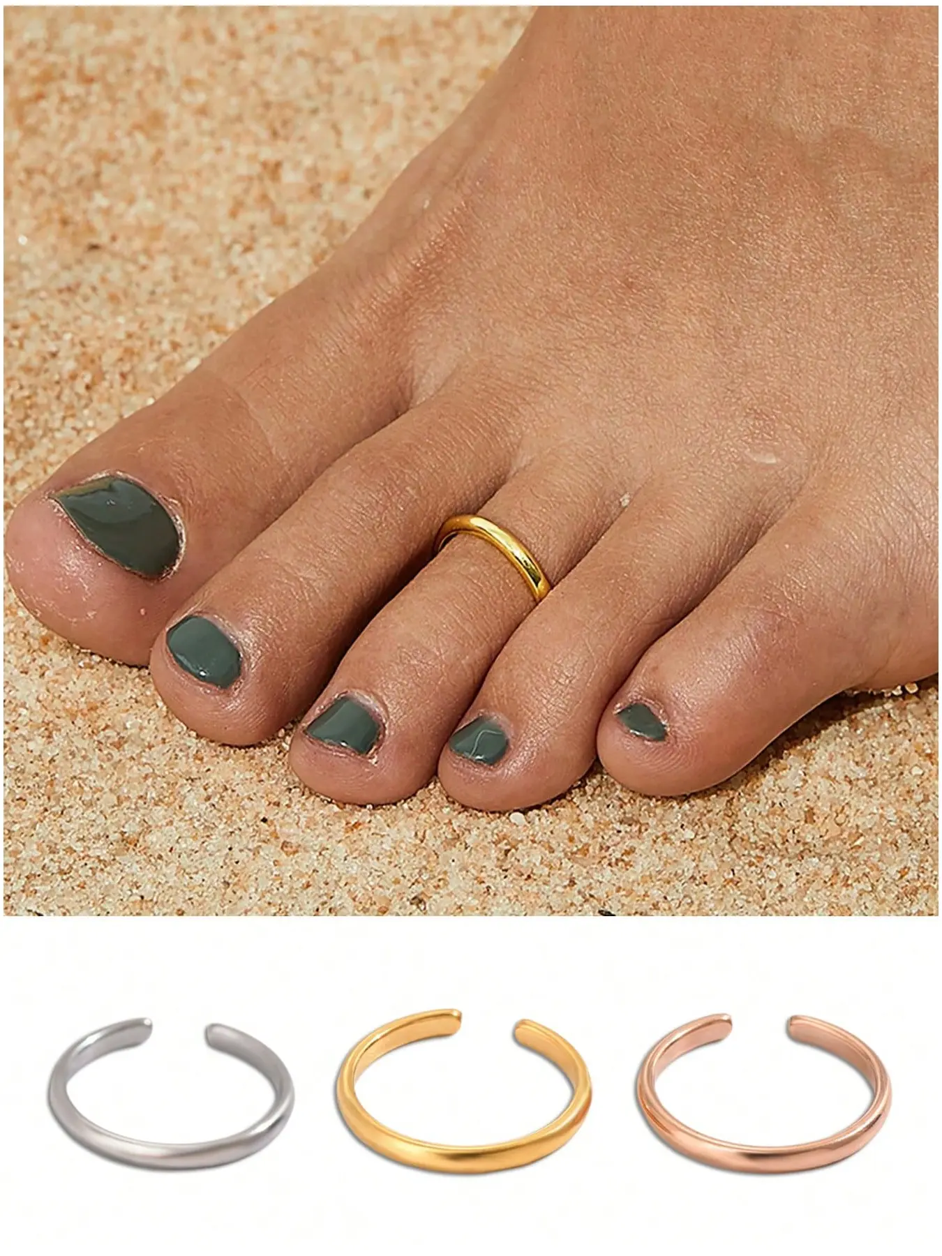 Adjustable Stainless Steel Toe Ring for Women, Open Band Minimalist Beach Jewelry, Silver Color Rose Gold, Waterproof Summer Accessory Adjustable Toe Rings