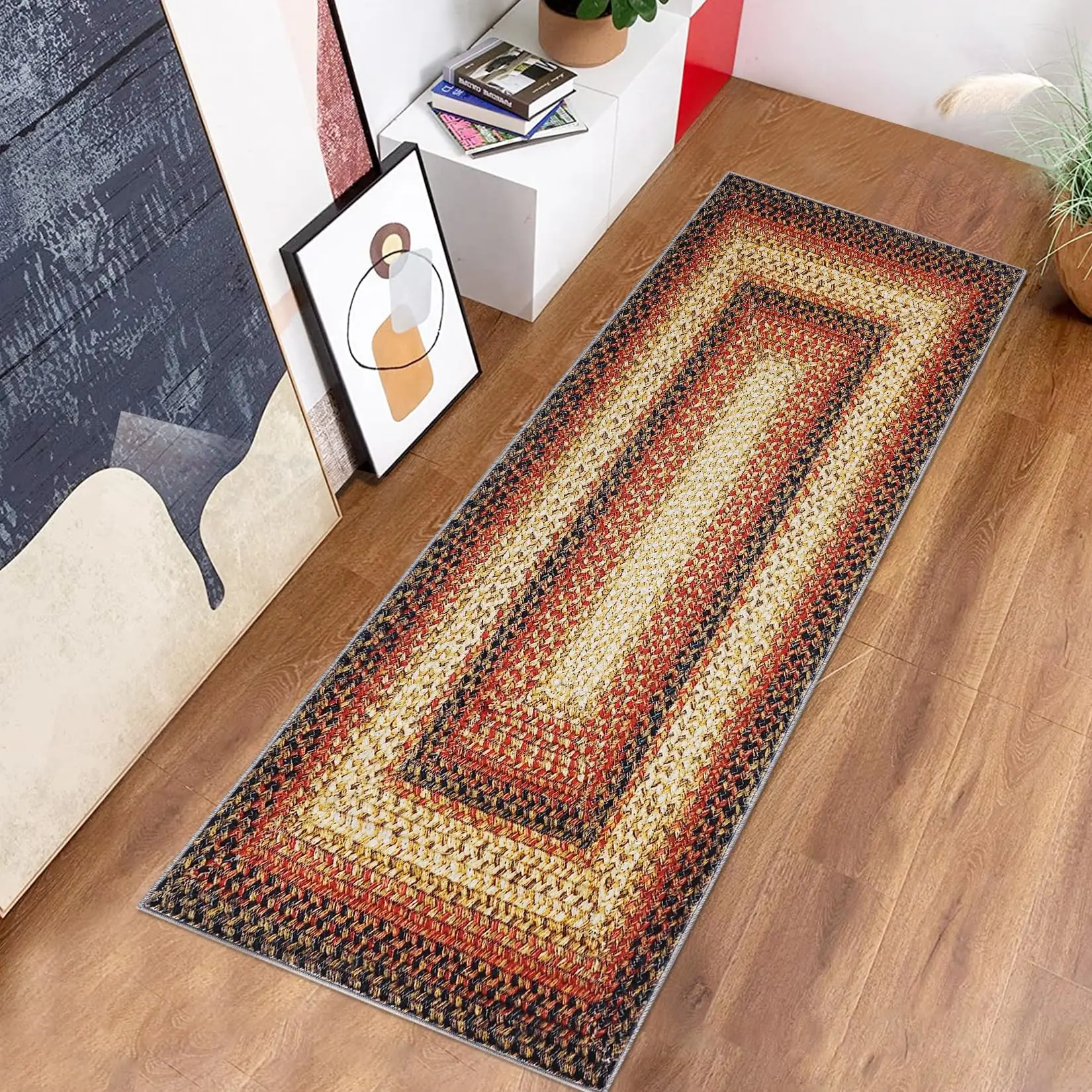 GARVEEWashable Braided Rugs and Runners in Various Sizes and Colors Featuring Modern Geometric and Boho Designs for Entryway, Living Room, Bedroom, Kitchen, and Laundry Areas