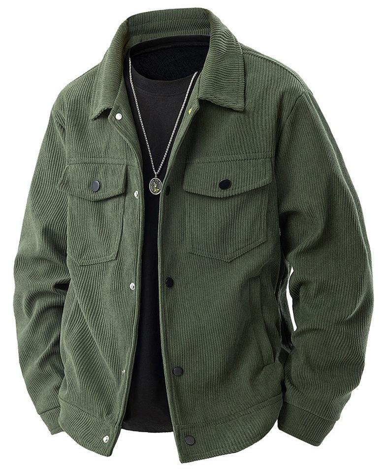 BIGWIG autumn and winter men's corduroy jacket, lapel work jacket, men's warm jacket, men's coat, easy to care for, solid color design, autumn layering items, full zip quilted lining, casual loose warm, vintage wool coat