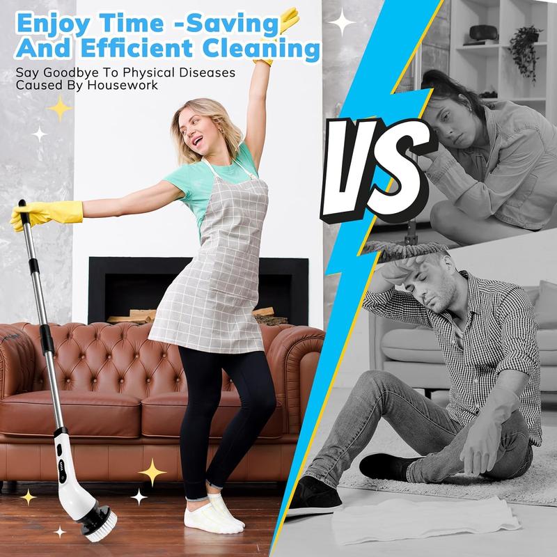 Electric Spin Scrubber for Summer Gift, Handheld Shower Scrubber, Spinning Scrub Brush with Comfortable Adjustable Handle, Bathroom Scrubber, 360° Cordless Household Cleaning Brush for Windows, Electric Spin Scrubbers, Cleaner, Portable, Durable