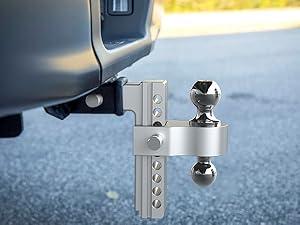 Adjustable Trailer Hitch, 8 Inch Drop Hitch Ball Mount (Fits 2-Inch Receiver), 12,500 LBS GTW, (2" & 2-5/16") Chrome Plated Steels Balls, Aluminum Tow Hitches with Two Anti-Theft Pins Locks