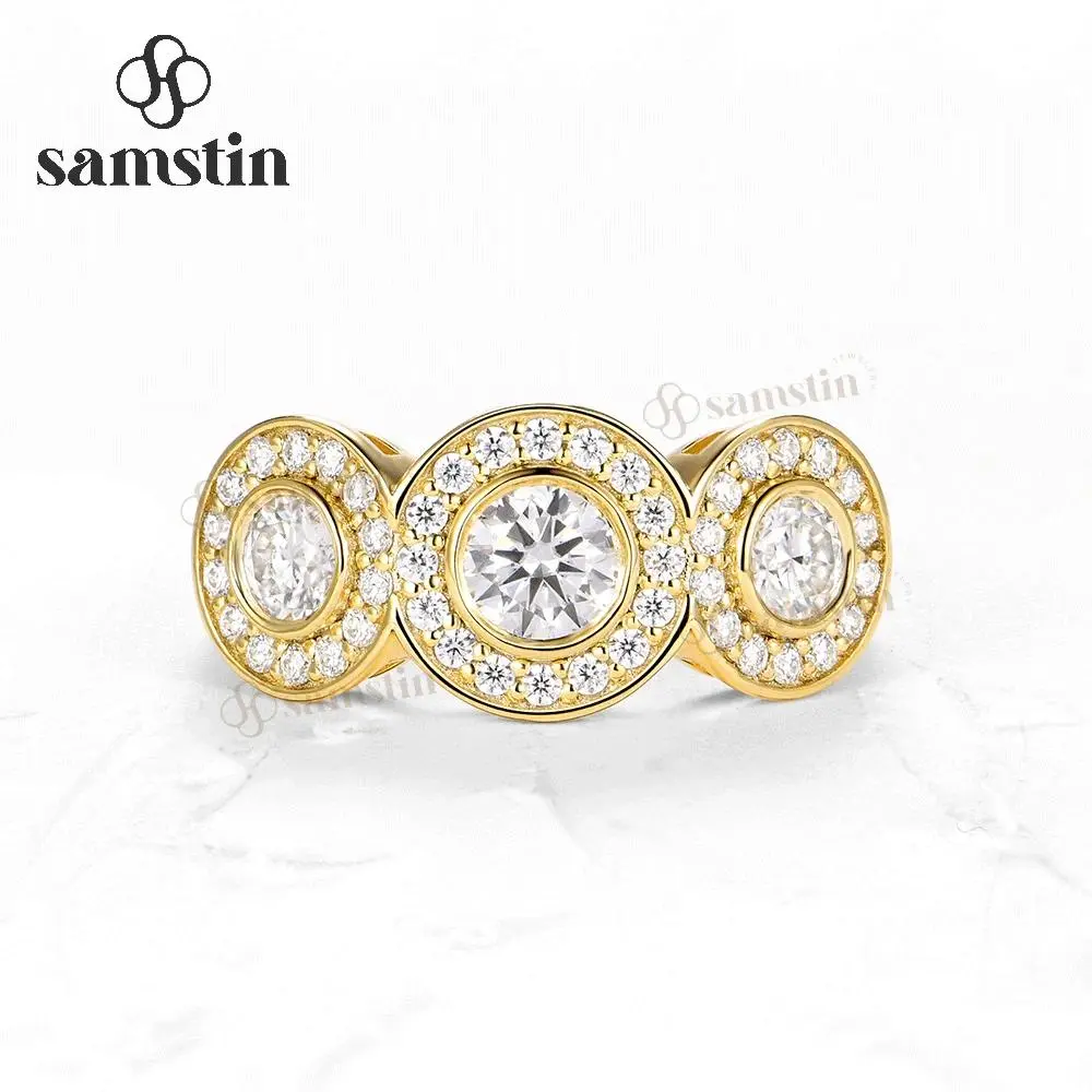 Samstin 1.7CTW Lab Grown Diamonds Ring for Women Solid 14K 10K Yellow Gold Round Cut Engagement Ring for Christmas Gifts Party