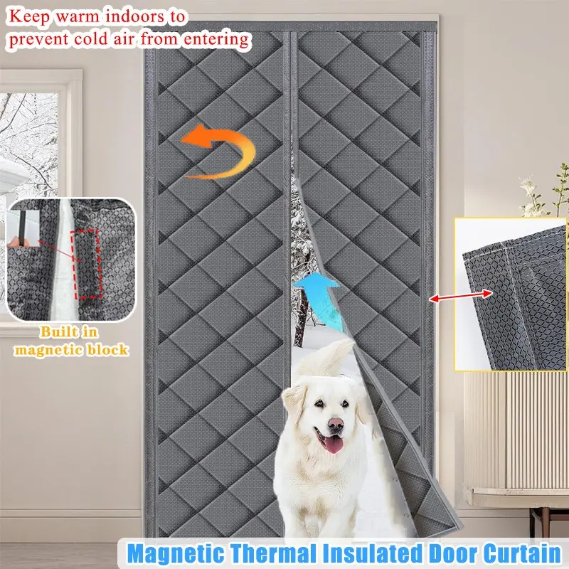 Magnetic Door Curtain, Easy Install with Double-Sided Tape and Pins, Winter Windproof and Warm, Heavy Rod Bottom, Home Privacy Divider