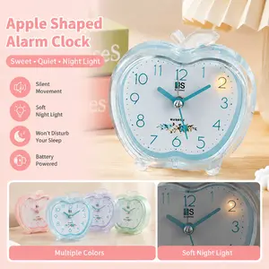 Apple-Style Alarm Clock, Fashionable Crystal Color Silent Clock, Soft Night Light, Multi-Mode, Portable Desktop Clock for Students, Battery Alarm Clock