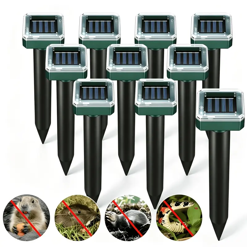 2/4/10 Pack Solar Ground Stake Rodent Repeller, Outdoor Pest Animal Deterrent, IP44 Waterproof Protection, Effectively Repels Snakes, Moles, Insects And Birds, Ultrasonic & Vibration Repellent, Suitable For Courtyards, Lawns, Gardens And Farms