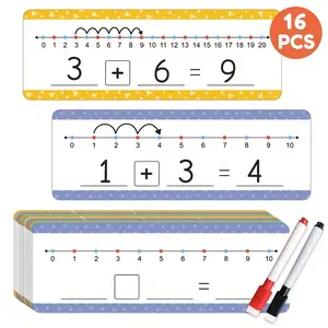 Set of 16 Dry Erase Number Line Cards Addition And Subtraction, Designed As Educational Math Manipulatives Children in Kindergarten, Suitable Home Or Classroom Use