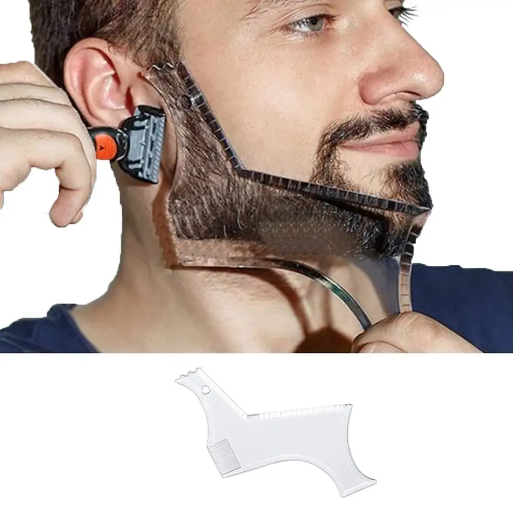 Clear PVC Beard Shaping Tools Template Tool, Multi-curve Facial Hair Trimming Stencil Ruler, DIY Self-use Mustache & Jawline Styling Guide, Professional Barbershop Accessory for Men Beard Grooming
