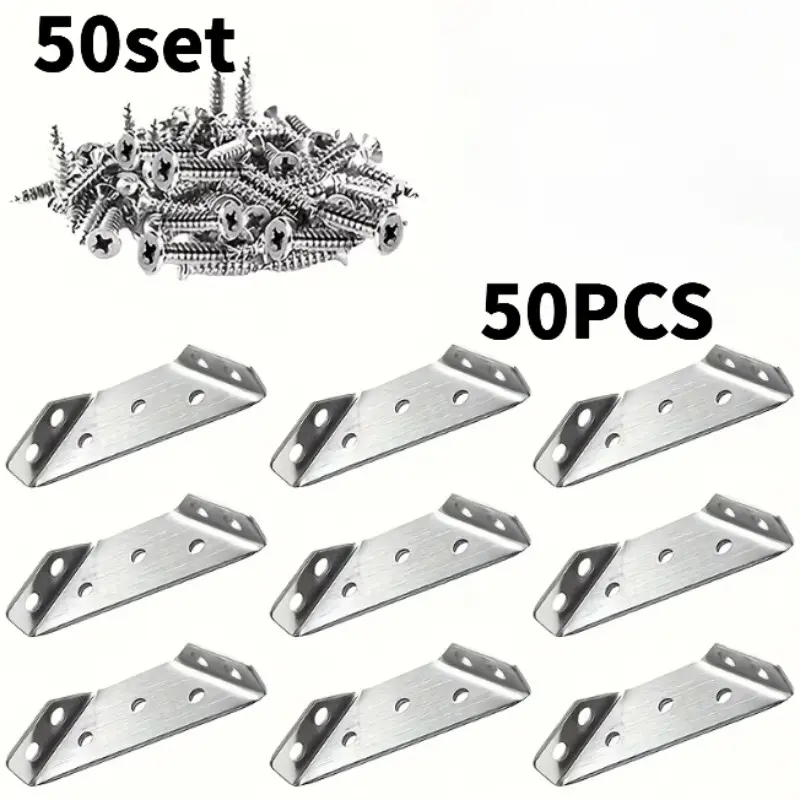 50pcs Corner Brackets with Screws, Universal Furniture Corner Connectors, Scratch-Resistant, Easy Installation, Suitable for Furniture and Wood Frames