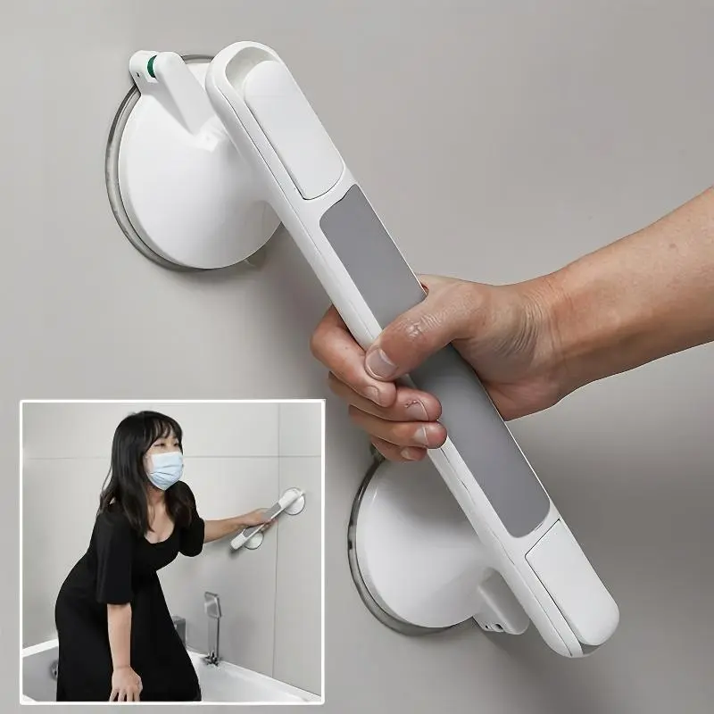 1 Pc No-Drill Suction Grab Bar Stick, Anti-Slipping Reusable Safety Handrail for Elderly, Reliable Fall Protection Indoor Use Support Rail Fits Tile/Glass Hard Plastic Bathroom Grips, Installation, Fall Prevention, Non-Slip